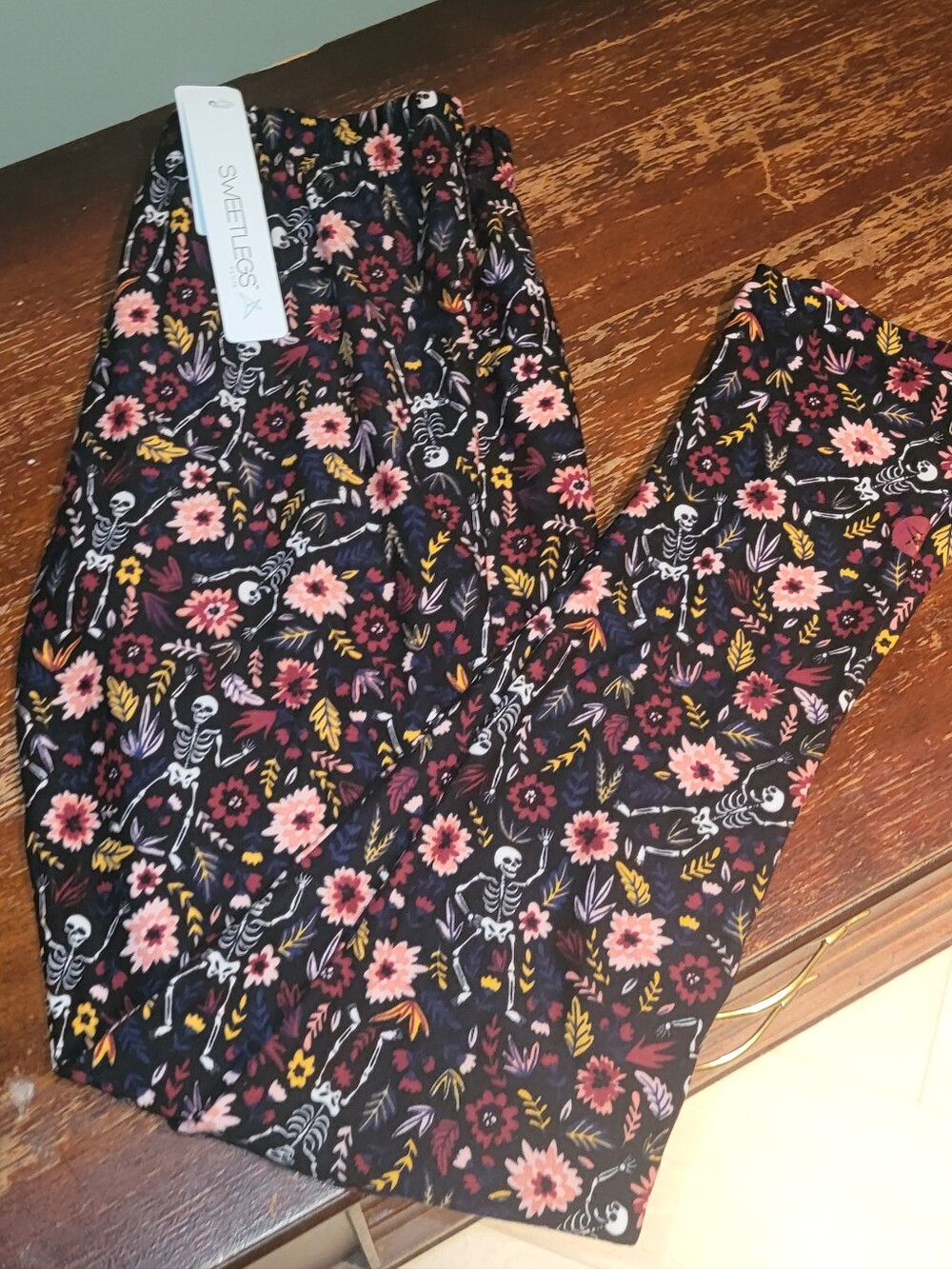 Black Floral & Skeleton Print Leggings